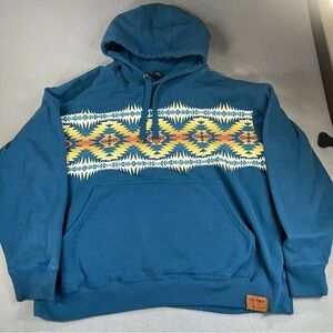 Ariat x Pendleton XL Teal Blue Aztec Southwestern Pullover Hoodie Mens